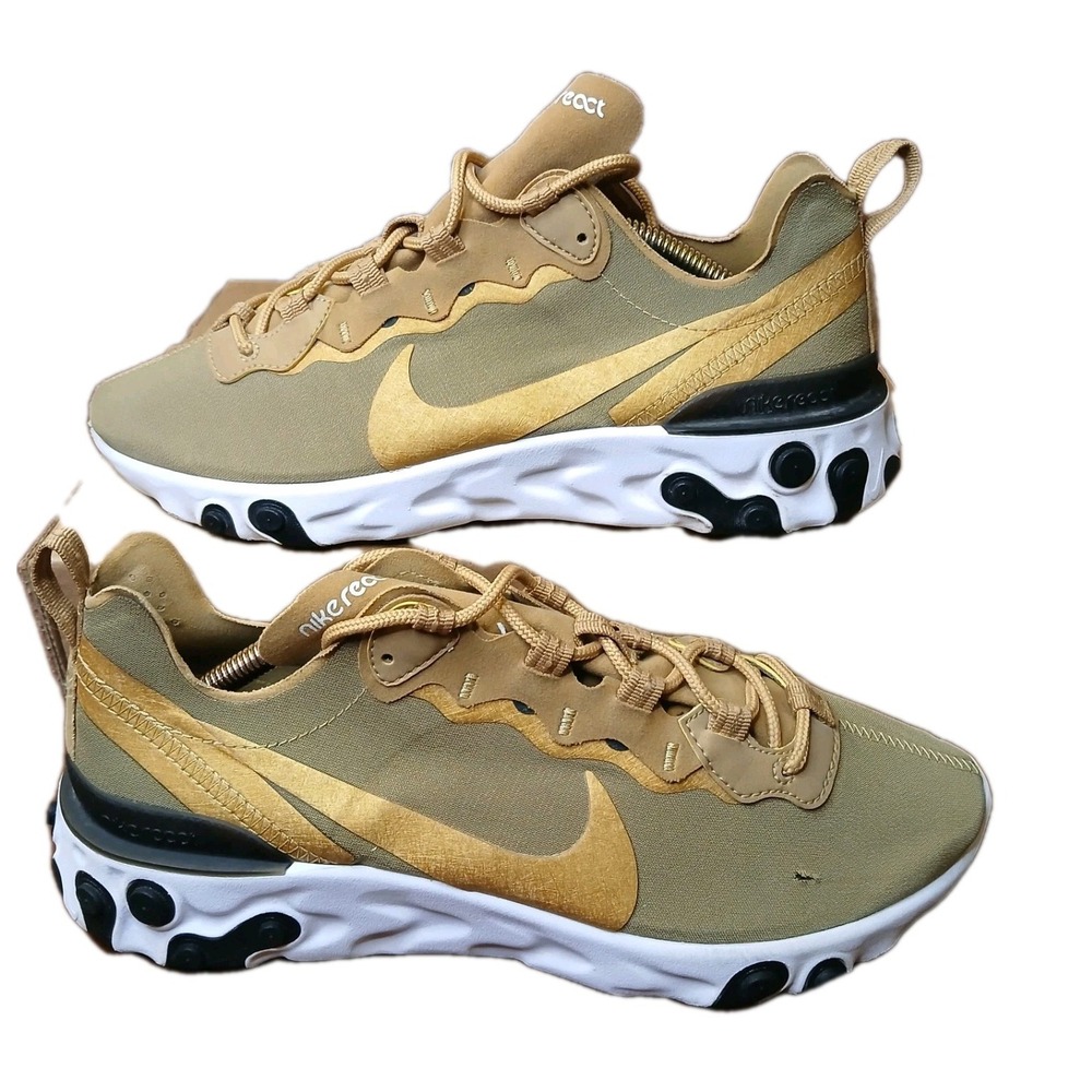 Nike React Element 55 Metallic Gold Light Weight Running Sneakers‎ Size 8 #1335